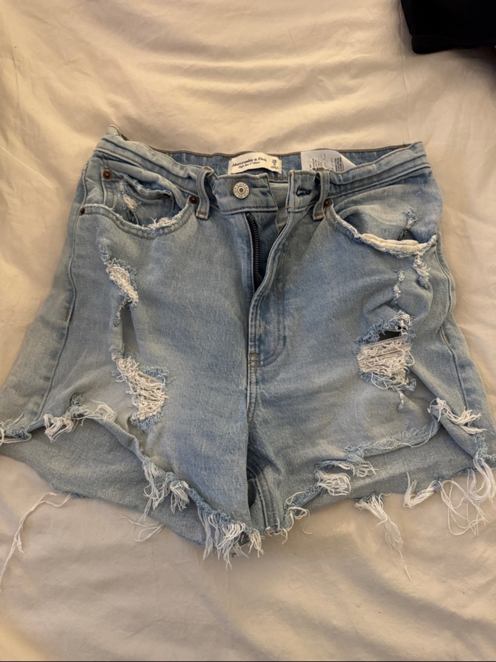 Abercrombie & Fitch Curve Love Light Wash Ripped Denim Shorts